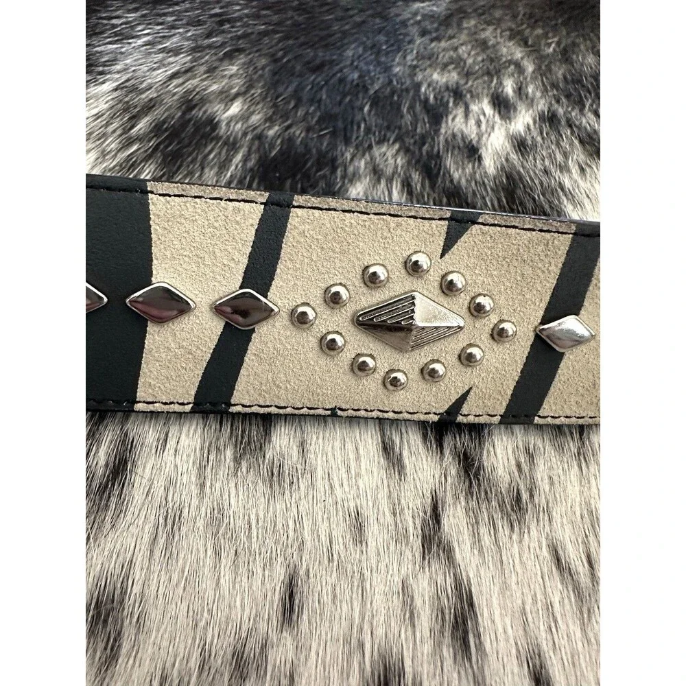Ariat Genuine Leather Belt Women's Limited Edition Buckle 2007 Zebra Studs Sz 38